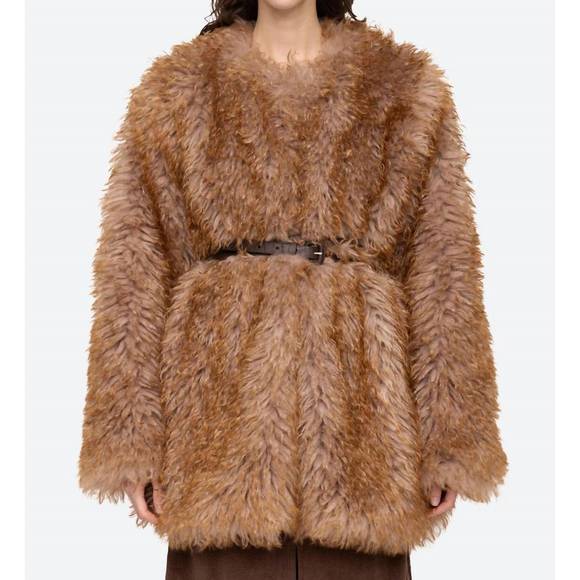 NEW SEA fifi faux fur jacket in camel - Picture 1 of 6